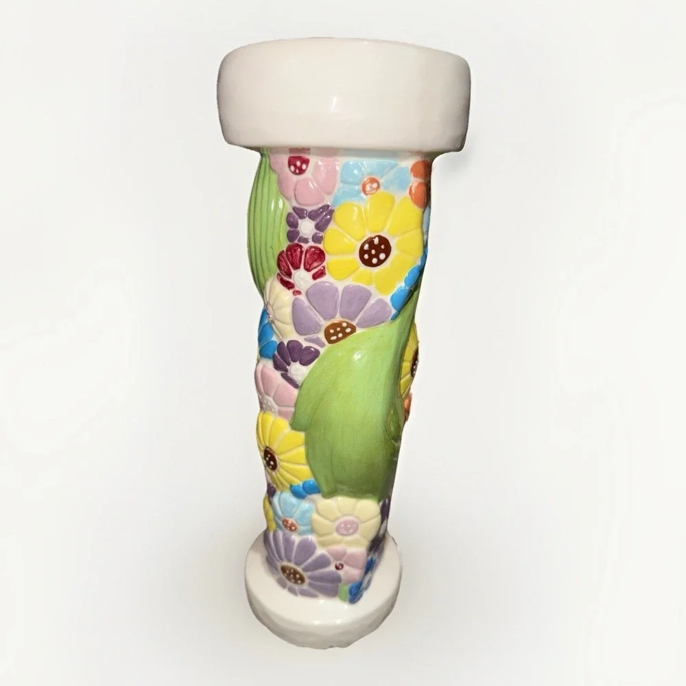 Vintage Style Hand Painted Floral Relief Ceramic Twisted Vase Multicolor 10in